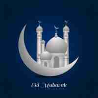 Free vector eid mubarak festival mosque greeting card background