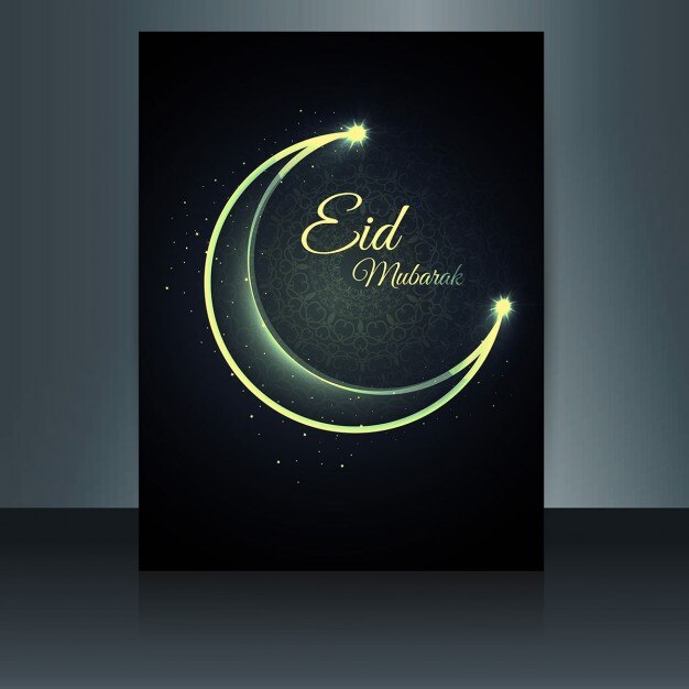 Free vector eid mubarak flyer with golden moon