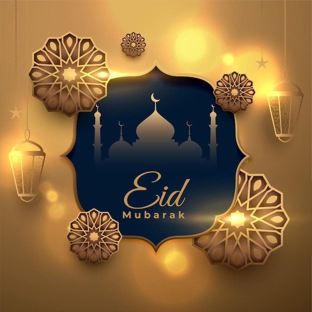 Eid mubarak golden decorative arabic islamic greeting card