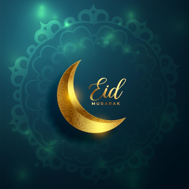 Vettore gratuito eid mubarak luna d'oro su sfondo mandala lucido