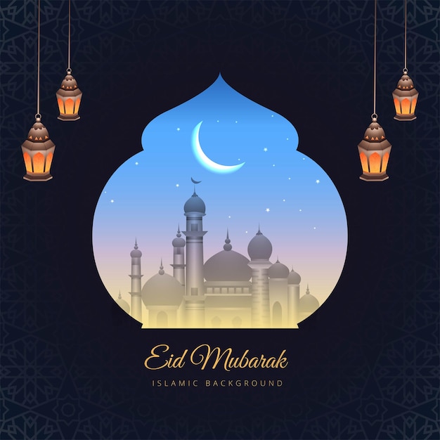 Free vector eid mubarak greeting card celebration festival background