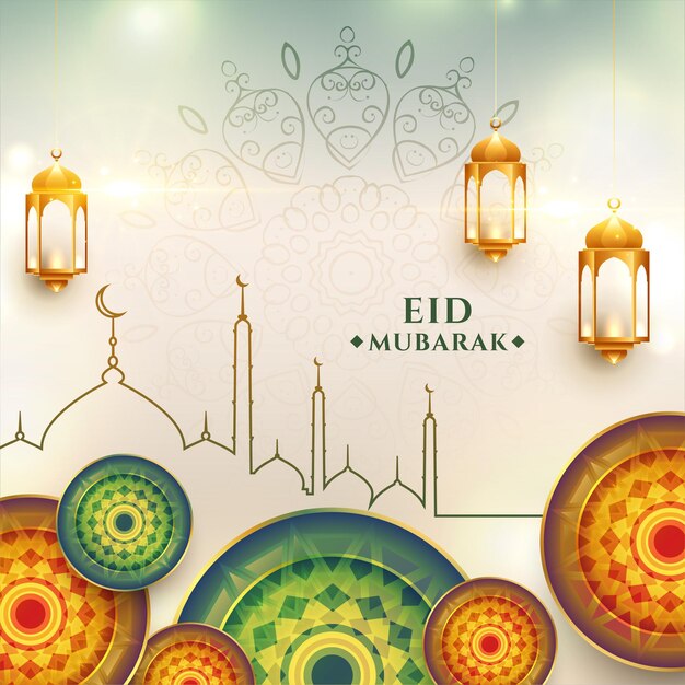 Eid mubarak saluto design sfondo realistico