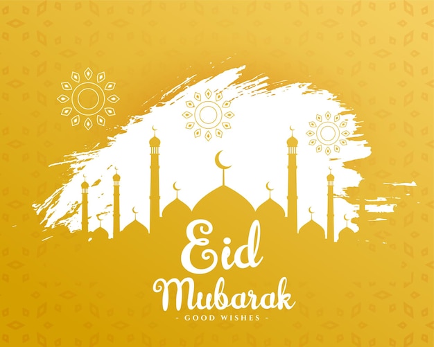 Eid mubarak holiday card with mosque design in grungy style