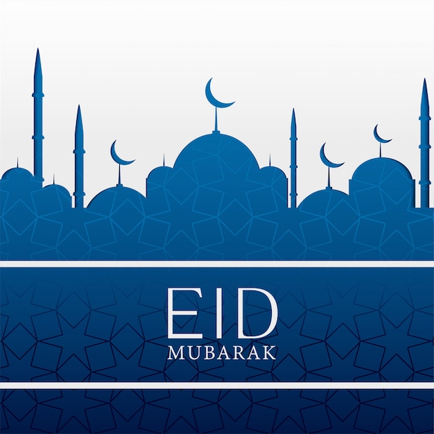 Free vector eid mubarak islamic background with blue mosque