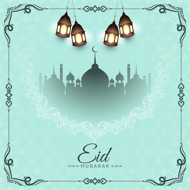 Free vector eid mubarak islamic festival background with mosque vector