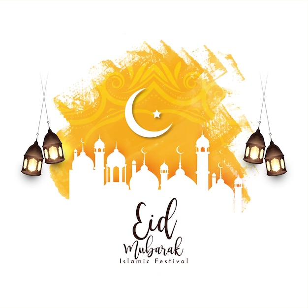 Free vector eid mubarak islamic festival background with mosque vector