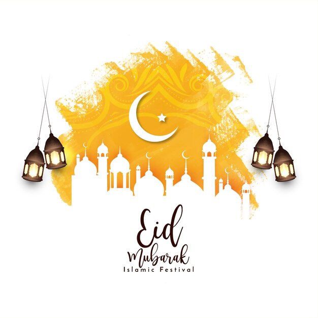 Eid mubarak Islamic festival background with mosque vector