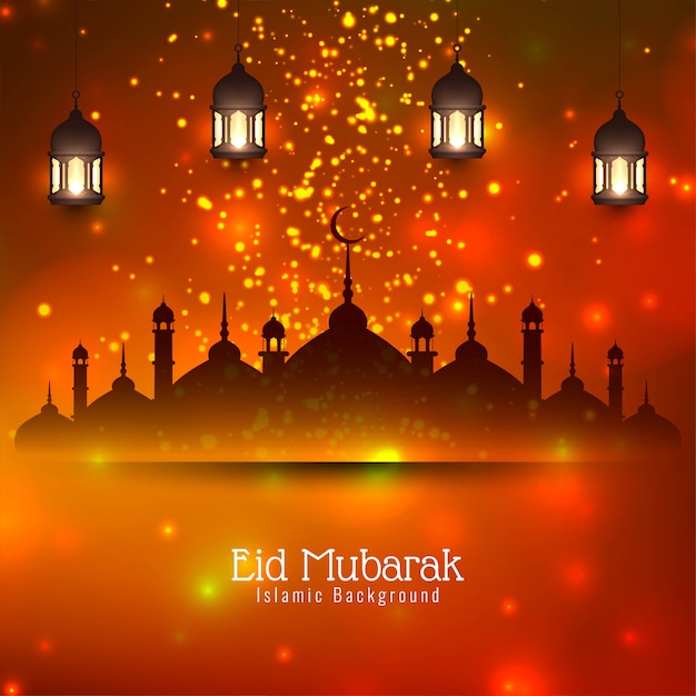 이드 무바라크 이슬람 축제 밝은 빛나는 배경