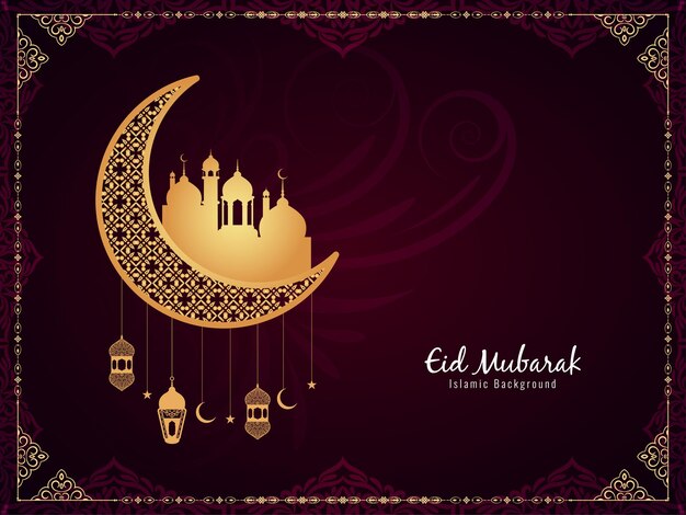 Eid Mubarak Islamic festival crescent moon decorative background vector