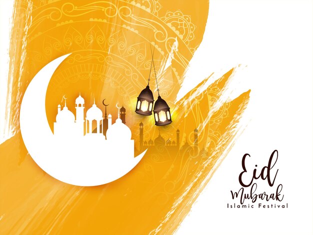 Eid mubarak Islamic festival greeting background with crescent moon vector