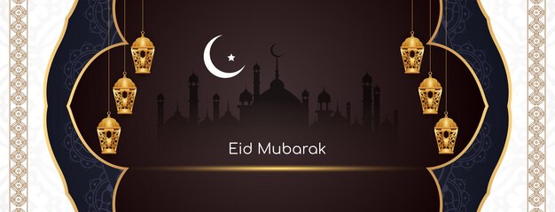 Eid Mubarak 이슬람 축제 인사말 클래식 배너 디자인 벡터