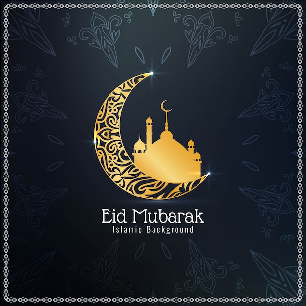 Eid Mubarak Islamic with golden moon