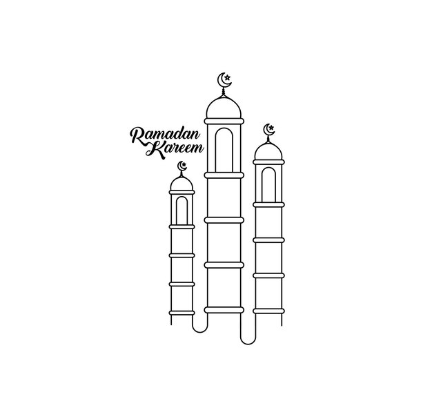 Ид Мубарак Штриховая каллиграфия Стильная надпись Рамадан Карим Текст Луна с векторной иллюстрацией мечети