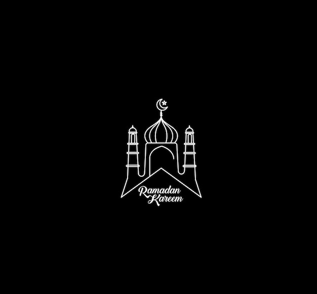 Ид Мубарак Штриховая каллиграфия Стильная надпись Рамадан Карим Текст Луна с векторной иллюстрацией мечети