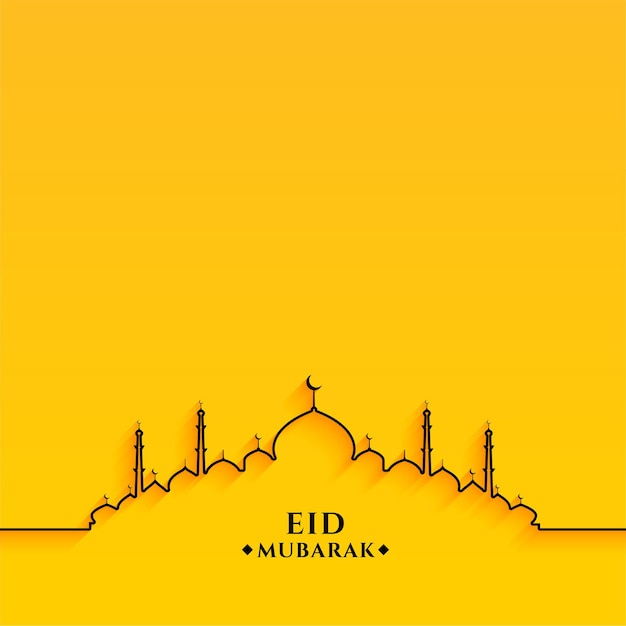 Eid mubarak line mosque design on yellow background