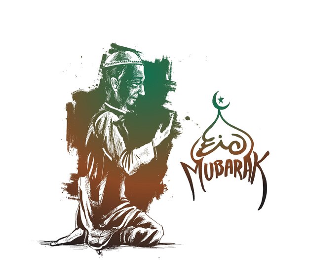Eid Mubarak Muslim Man Praying Namaz Islamic Prayer Background Template