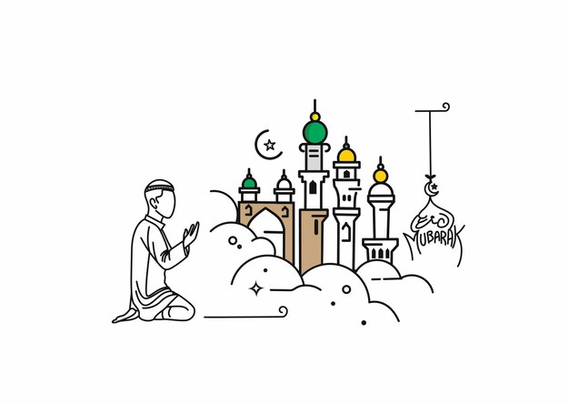 Eid Mubarak Muslim Man Praying Namaz Islamic Prayer Background Template