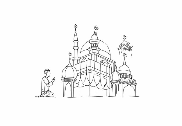 eid mubarak muslim man praying namaz islamic prayer background template