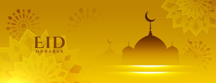 मुफ़्त वेक्टर eid mubarak shiny golden banner with mosque and light effect
