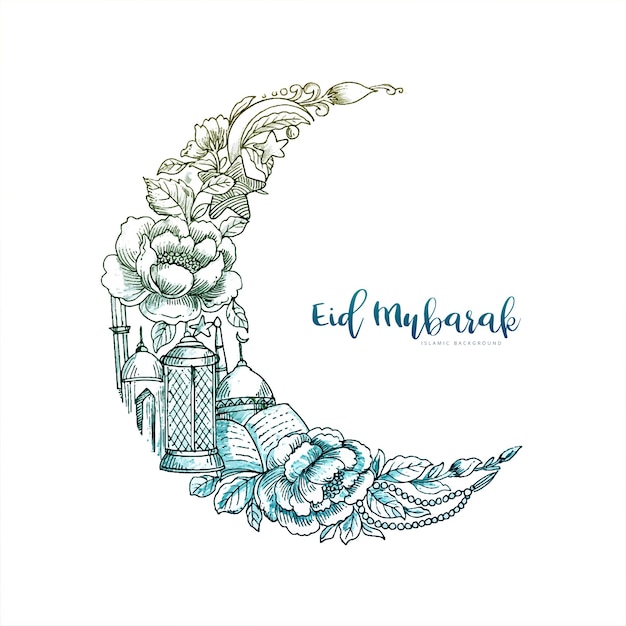 Eid mubarak with decorative moon islamic card background