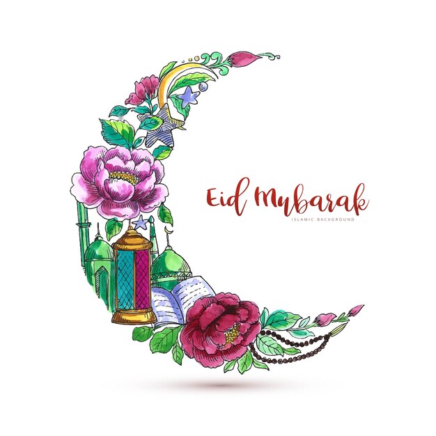 Eid mubarak with decorative moon islamic card background