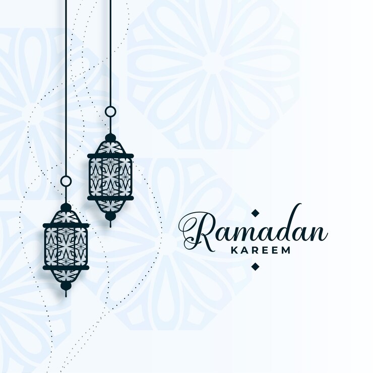 Free Vector eid ramadan kareem arabic with lamps decoration