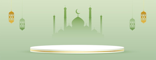 Banner eid ramadan kareem con piattaforma a podio per la visualizzazione del prodotto