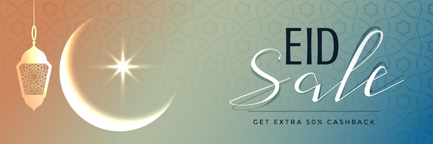 Eid sale banner design with moon and lantern