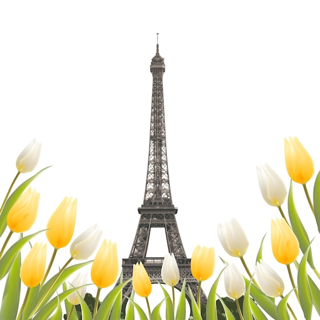Free vector eiffel tower and tulip bouquet.