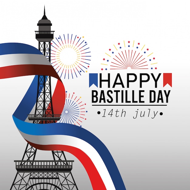 Free vector eiffel tower with france flag ribbon