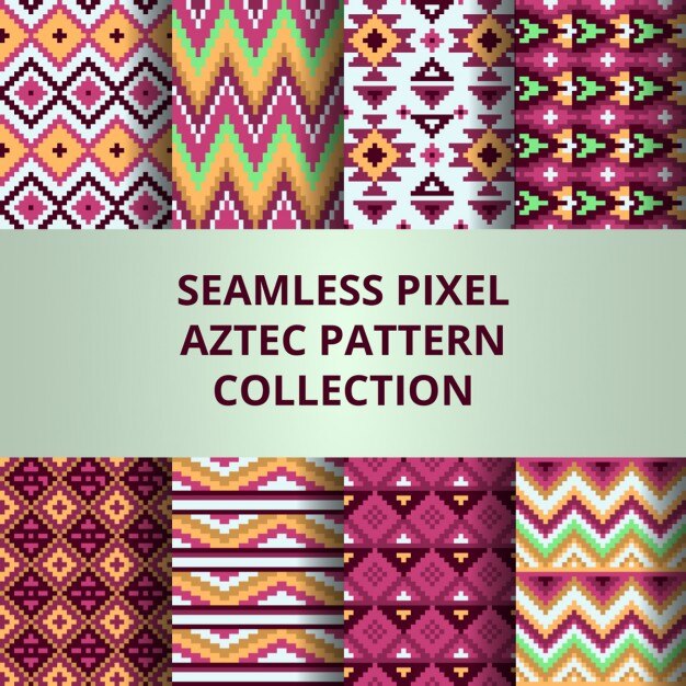 Free Vector eight aztec patterns with pixels