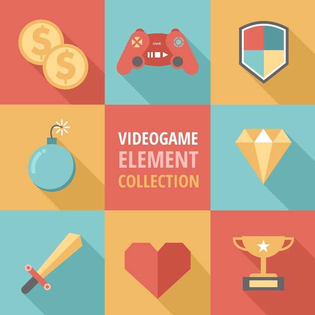 Free vector eight flat elements for video games