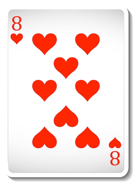 Otto di cuori carta da gioco isolata