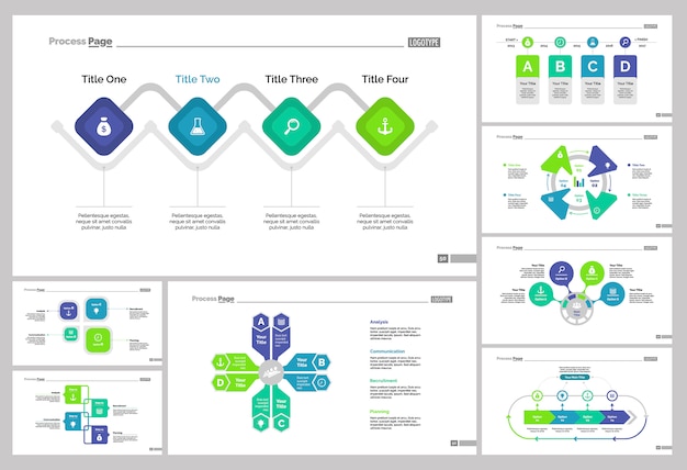 Free vector eight marketing charts slide templates set