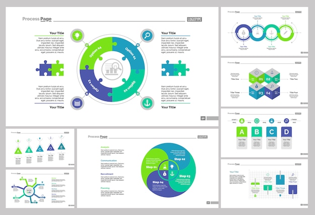 Eight marketing slide templates set