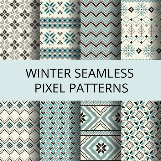 Free vector eight patterns for winter made with pixels