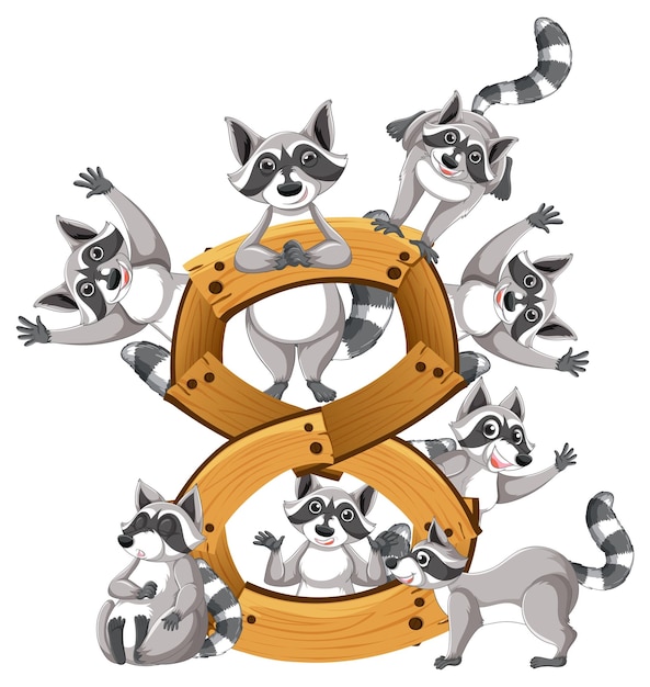 Free vector eight raccoons attached to number eight