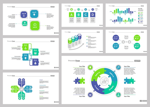 Free vector eight teamwork slide templates set