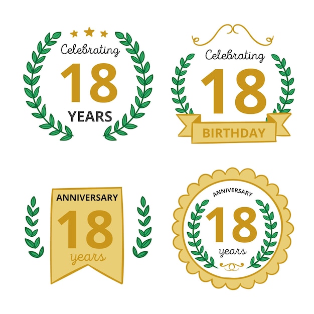 Free vector eighteenth birthday badges collection