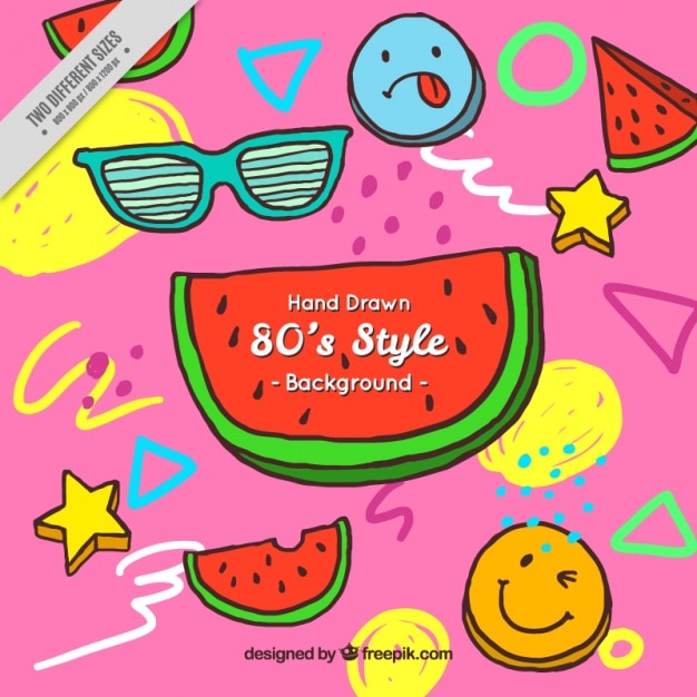 Eighties background of geometric shapes and watermelon