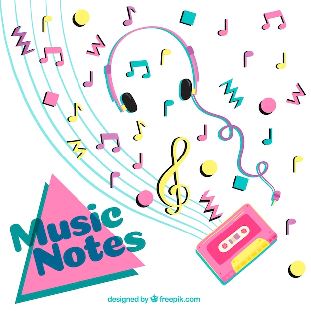 Free vector eighties background with musical notes