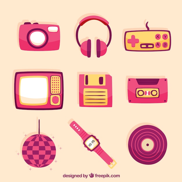 Free vector eighties elements with warm colors