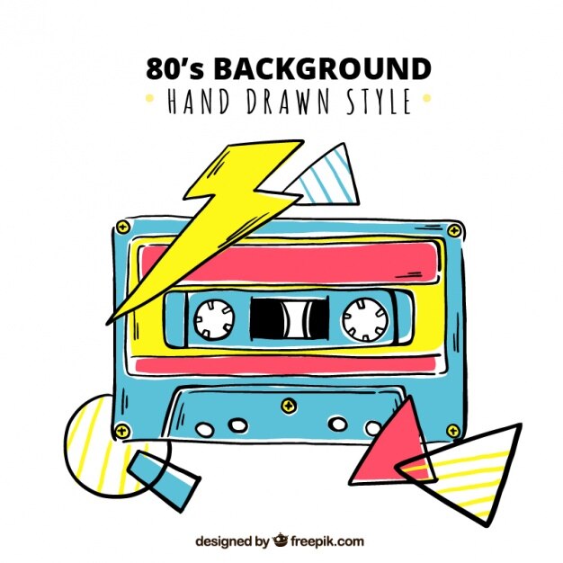 Eighties hand drawn music tape background