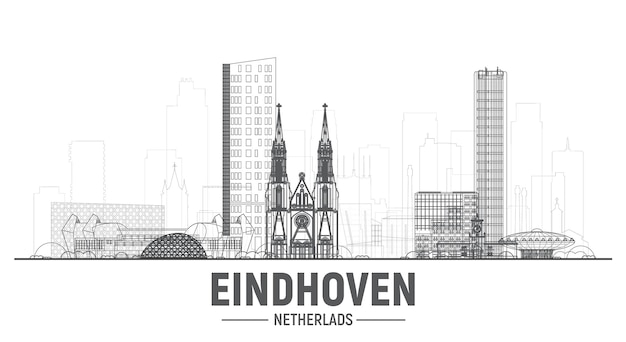 Eindhoven the Netherlands line skyline with panorama at white background Vector Illustration Business travel and tourism concept with modern buildings Image for banner or website