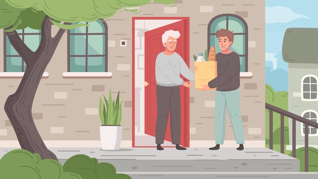 Бесплатное векторное изображение Мультфильм по уходу за пожилыми людьми