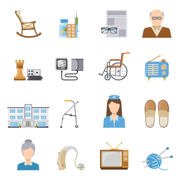 Free vector elderly care in nursing home icons