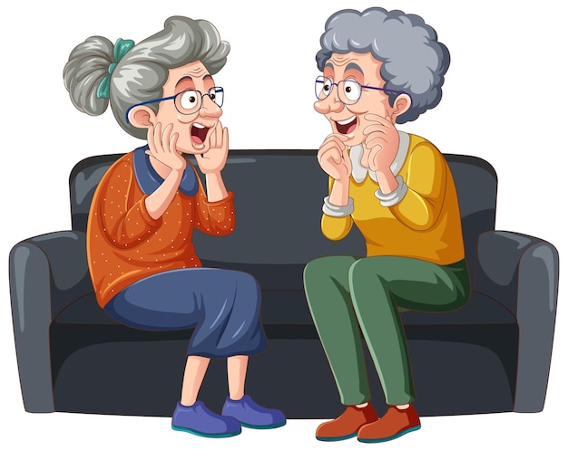 Free vector elderly people talking and sitting on couch