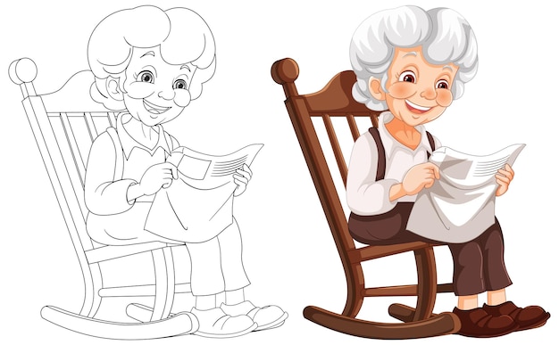 ロッキングチェアで読書する年配の女性