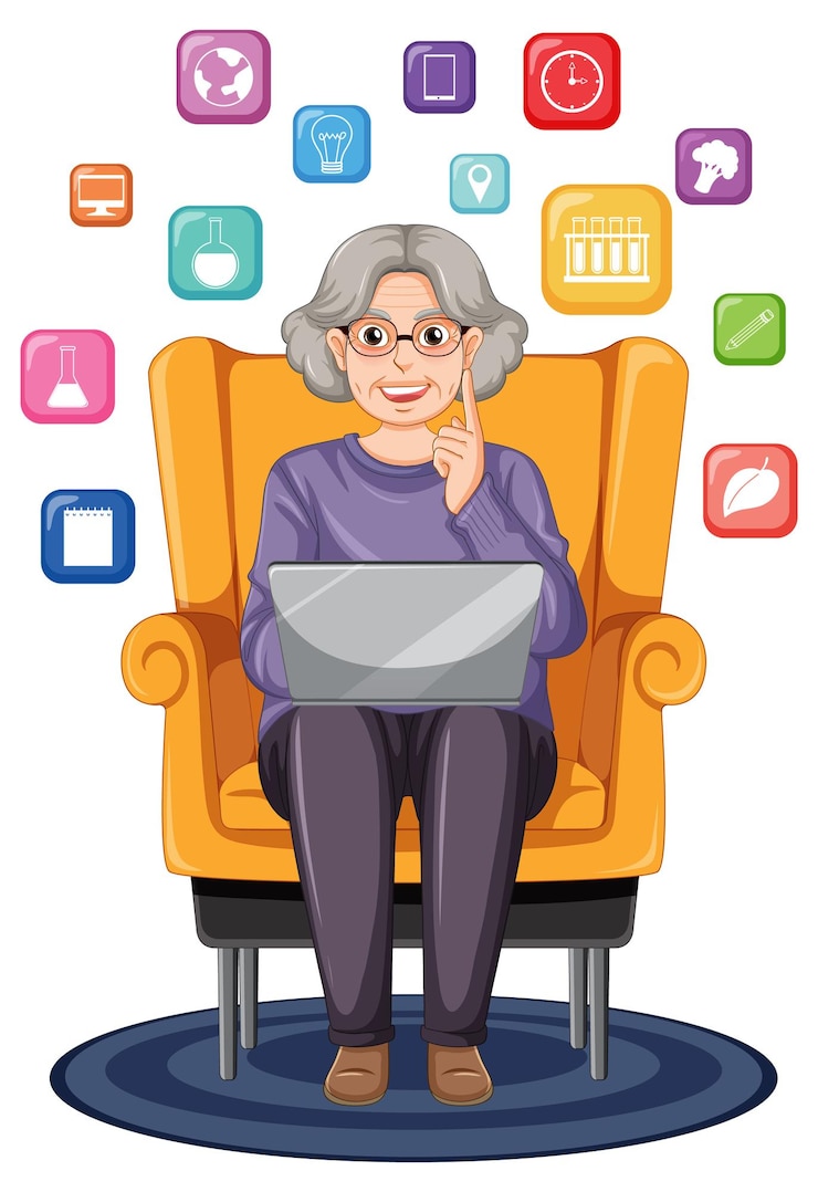 Free Vector elderly woman using laptop