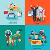 Free vector election concept set with voting and political debate flat icons